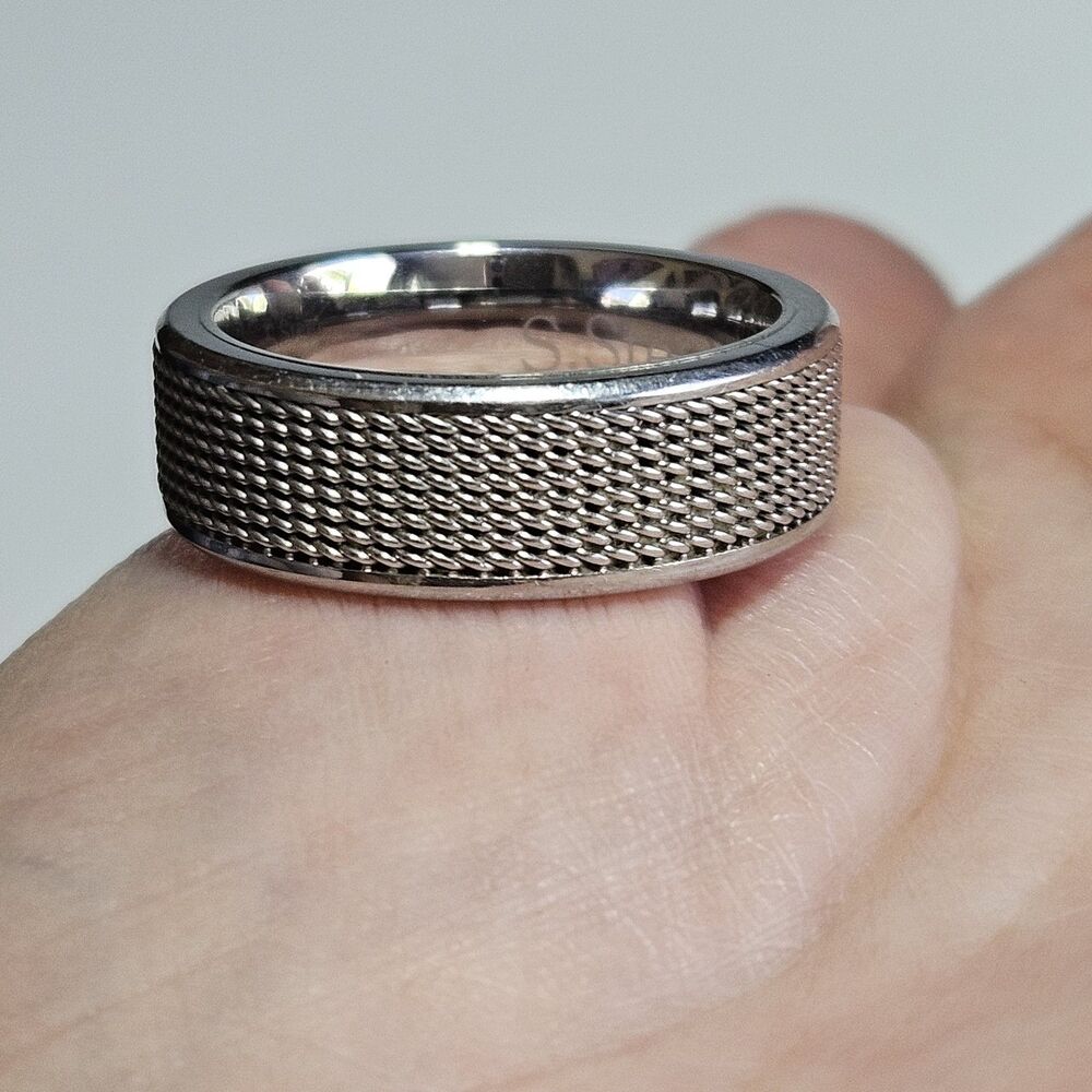 Mesh Textured Comfort Fit Stainless Steel Wedding Band Ring Size 11 - Picture 2 of 13